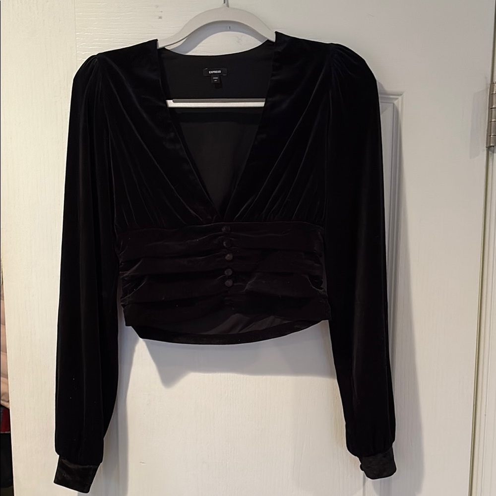 Express Black Ruched Buttoned Blouse - Picture 3 of 4